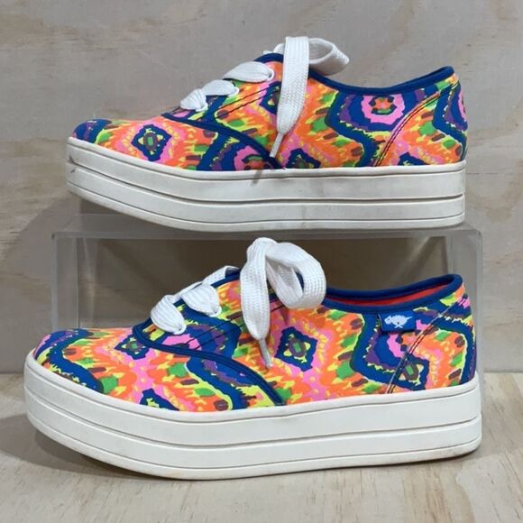 Rocket Dog White Blue Pink Multi-Color Platform Sneakers Women 7 Shoes Canvas - Picture 1 of 10